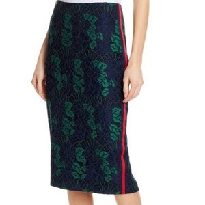 Ted Baker midi navy and green lace pencil skirt